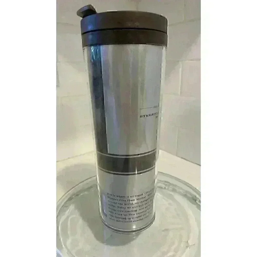 Starbucks16 oz Tumbler Pike Place In 71 Brown Silver First Store Est1971 Pre-Own